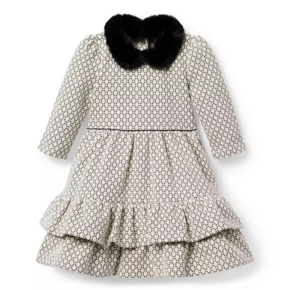 Janie and Jack Tiered Jacquard Dress with Faux Fur Collar Girls